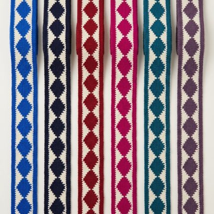 Galon jacquard motif losanges ethniques bicolore marine et écru largeur 45mm